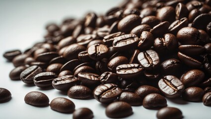 Poster - Detailed view of roasted coffee beans with textured backdrop