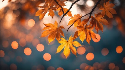 Aufkleber - Fall Scene Featuring Orange Leaves and Blurred Nature Backdrop