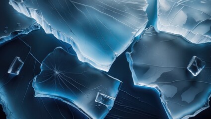 Aufkleber - Frozen Ice Surface Featuring Unique Patterns and Cracks in a Top View Flat Lay