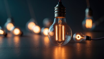 Poster - Decorative electrical bulbs and wiring for retro interior and garden designs