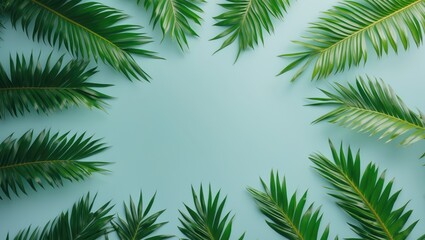 Poster - Summer Theme with Palm Leaves Background - Flat Lay, Top View, Empty Space