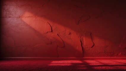 Poster - red wall paired with a bright red rug, forming a striking and vibrant interior scene