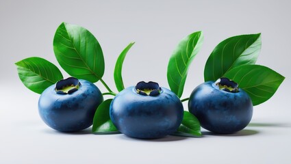 Aufkleber - Juicy blueberries and green leaves isolated against a white background