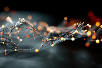 Fototapete - Abstract digital network with bright lights and lines representing connectivity