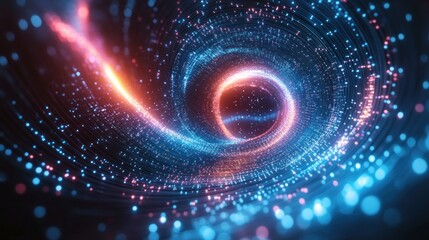 Fototapete - Abstract digital swirl of light particles in vibrant colors