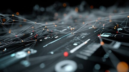 Fototapete - Abstract technology background with network connections and data visualizations
