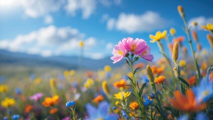 Poster - Bright and sunny day with wildflowers in bloom