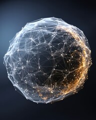 Fototapete - Abstract digital network sphere with glowing connections on dark background