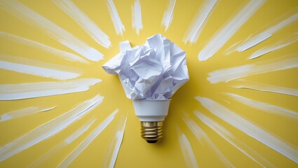 Poster - Innovative Concepts in Business and Art: Brainstorming Tips with a Bright Light Bulb on Yellow
