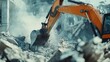 © aubriella - Excavator demolishing a building