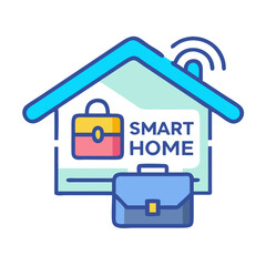 Poster - Smart Home with Briefcase Icon Representing Remote Work and Home Office Setup