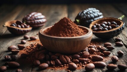 Poster - Table featuring cocoa beans alongside cocoa powder.