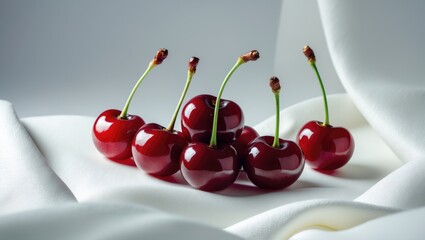 Aufkleber - Delicious ripe cherries presented on a bright white surface