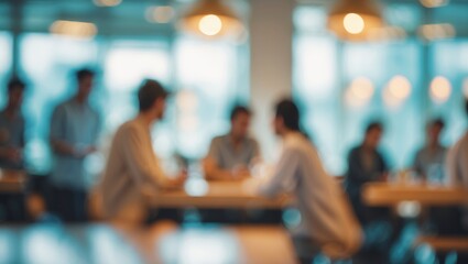 Poster - Modern co-working space with blurred backdrop emphasizing teamwork and business activity