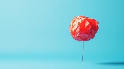 Poster - Crumpled paper balloon, vibrant color floating on light blue background