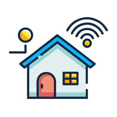 Poster - Smart Home with Signal Icon Representing Connected Living and IoT Integration