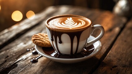 Poster - Decorative cappuccino cup showcasing artistic foam design