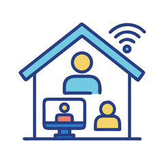Aufkleber - Smart Home with User Icon Representing Remote Worker and Home Office Setup