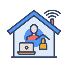 Poster - Smart Home with User Icon Representing Remote Worker and Home Office Setup