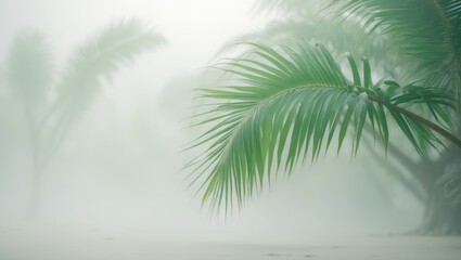 Poster - Selective focus on palm leaves amidst foggy scenery