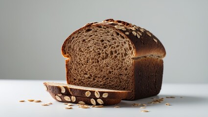 Aufkleber - Whole grain loaf with slices on white background