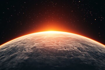 Wall Mural - dramatic sunrise over alien planet surface distant stars space exploration