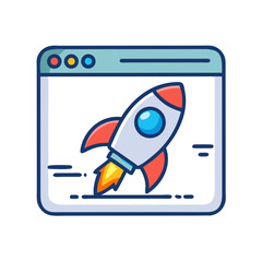 Poster - Webpage with Rocket Icon Representing Website Launch and Digital Deployment