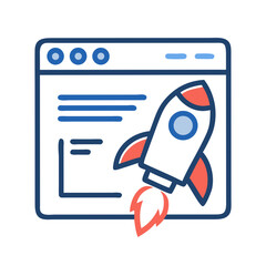 Poster - Webpage with Rocket Icon Representing Website Launch and Digital Deployment