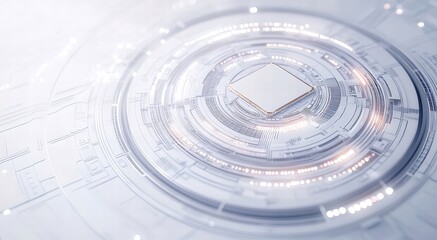 Poster - 白い背景に浮かぶ高度なマイクロチップ技術の抽象的な詳細図