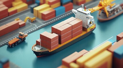 Poster - Cargo ship navigating a port