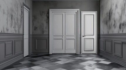 Poster - Empty hallway with distressed walls and doors
