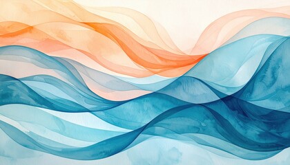 Poster - Dynamic fluid waves in blue and orange abstract digital artwork modern aesthetic calm environment artistic expression