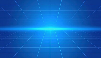 Poster - Dynamic blue grid visualization virtual environment digital graphics high-tech setting wide-angle perspective