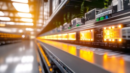 Poster - High-Tech Data Center with Illuminated Server Racks and Equipment