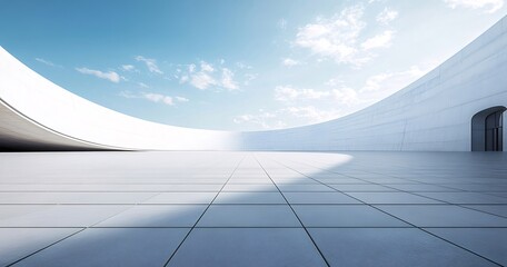 Aufkleber - 建築的な白い壁と青い空のミニマルなデザインの抽象的な背景 未来的な建築構造 モダンなミニマリズムのコンセプト