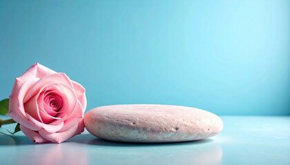 Poster - Delicate rose flower and smooth stone arrangement modern still life serene atmosphere close-up perspective beauty and tranquility