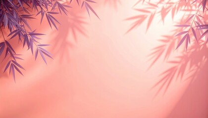 Poster - Bamboo shadows casting on soft pink background nature scene aesthetic photography tranquil environment close-up view serene concept