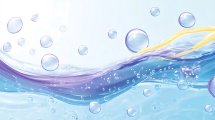 Aufkleber - 水彩グラデーションの背景に水面波と浮かぶ泡の抽象デザイン