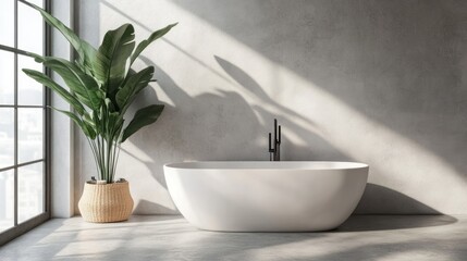 Poster - Modern bathroom with plant and sunlight