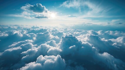 Wall Mural - Spectacular overhead view of clouds forming intricate patterns and shadows beneath a vibrant blue sky, highlighting nature's art and beauty