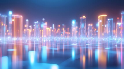 Poster - ネオンのハイライトとモダンな光の反射を備えた抽象的な都市景観の背景