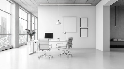 Poster - Modern minimalist office space with large windows