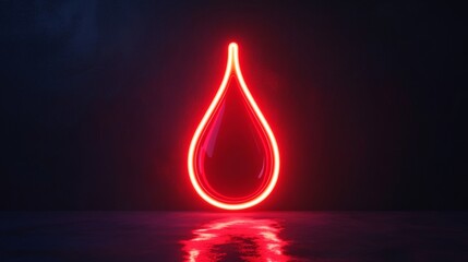 Poster - Neon Light Sign in the Shape of a Glowing Blood Drop
