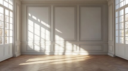 Poster - Sunlit, empty room with elegant panelling