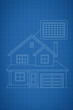 © DBFilms - Technical blueprint of a residential house with highlighted solar panel installation, ideal for illustrating sustainable energy planning or eco-home design.