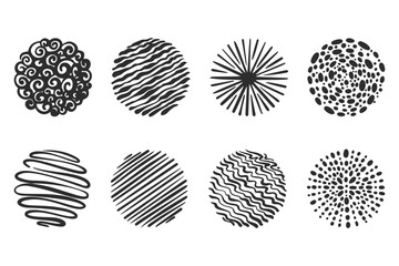 Poster - textured circles with patterns. abstract vector hand drawn graphic in rounds. scribble design with d