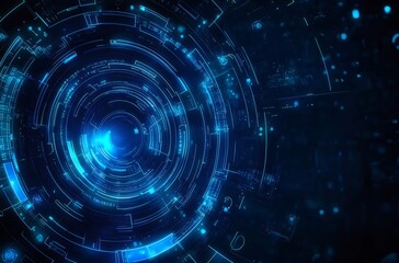 Aufkleber - 青色のデジタル トンネル アートワークによるテクノロジーの抽象的な背景 未来的なテクノロジーコンセプトのためのスピードモーションの光ファイバー