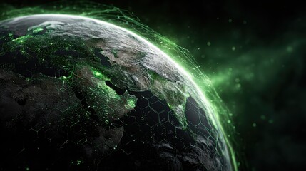 Fototapete - Eco-conscious graphic design aerial visualization of a dynamic green earth in the future