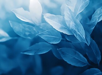 Poster - Abstract background with a transparent leaf texture. Blue-toned.