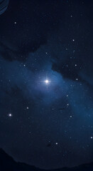 Wall Mural - cosmic illustration of a sparkling star amidst a blue nebula and dark night sky
